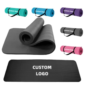 1/2-Inch Eco-Friendly NBR Gym Yoga Mat, Long Black Travel Mat with Printed Custom Logo