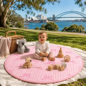 10Pcs Moq Premium Quality Infant Activity Tummy Time Mat Organic Cotton Quilted Diamond Crawling Rug Plush Baby Round Play Mat