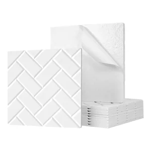 12 Pack High Density 12″X12″X0.4″ Brick Pattern White Self Adhesive Sound Absorbing Acoustic Panel for Wall Canceling Decoration