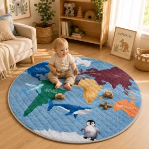 120X120CM Quilting Baby Play Mat for Floor in Door Play Time Protect Baby Play Round Mat with Cotton Padding