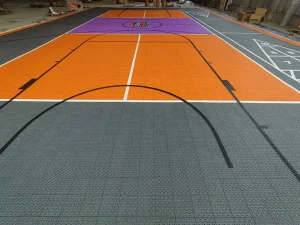 12×12 Inch Modular Basketball Shooting Court Interlocking PVC Tiles 16mm Shock Absorption Graphic Design