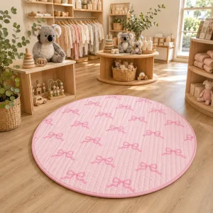 130x130CM Solid Linen Map Machine Washable Custom Circle Infant Kids Picnic Crawling Cotton Baby Quilted Play Mat