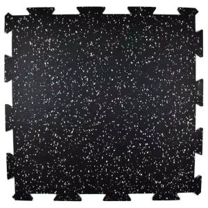 1m X 1m Interlocking Rubber Sports Floor Mat Tiles for Gym Flooring Black+EPDM Flecks Grain & EPDM Material
