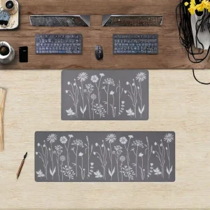2 Piece Cushioned Anti Fatigue PU Non Slip Waterproof Kitchen Rugs Mats Set Floral Pattern 17″x47″ Kitchen Office Sink