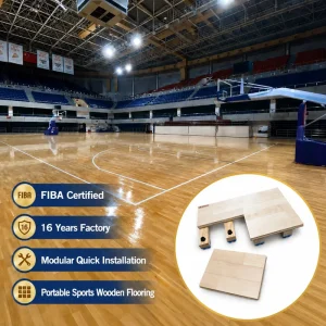 22mm Maple Solid Wood Basketball Flooring with High-Impact Shock Absorption