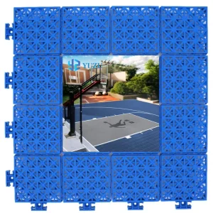 25 X 30 Feet Blue Dark Gray Outdoor Basketball Court Interlocking Plastic Rubber Floor Tiles Shock Absorbing