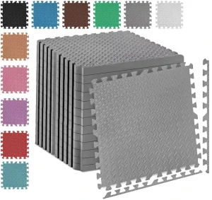 25mm Extra-Thick EVA Foam Gym Flooring Mat, 60 x 60cm, Grey, 24-Pack, 96 Sq. Ft., Non-Skid, Interlocking