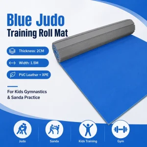 2CM Blue Judo Training Roll Mat PVC XPE Martial Arts Flooring for Kids Gymnastics and Sanda Practice