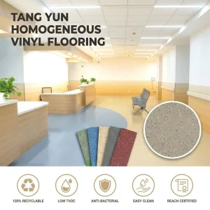 2mm Homogeneous Vinyl Flooring Anti-bacterial Fireproof Bfl-s1 PVC Floor Roll for Hospital School Office Laboratory