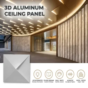 3D Aluminum Ceiling Panel 9 Sculptural Styles Art Deco Futuristic 1-3mm Acoustic Fireproof Hotel Office Airport Mall Custom