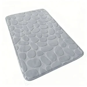 3D Debossed Pebble Floor Mat, Thin Washable Polyester Bathroom Mat, Solid Color, Anti-Slip, Water-Absorbing