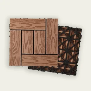 3D Embossed Square WPC Interlocking Deck Tiles, Composite Wood Grain Waterproof