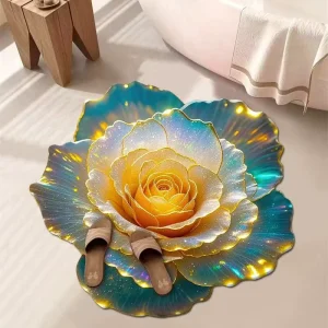 3D Flower-Shaped Cuttable Diatomaceous Earth Polyester Absorbent Non-Slip Bathroom Mat