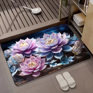 3D Flower and Mountain Print Entrance Mat, Anti-Slip Durable Doormat for Entryway, Living Room, and Porch