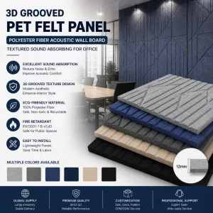 3D Grooved PET Felt Panel 12mm Polyester Fiber Acoustic Wall Board Textured Sound Absorbing for Office