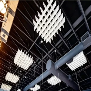 3D Polyester PET Acoustic Ceiling Panel Waffle Grid Lightweight Suspended Sound Absorption Board for Living Room Commercial