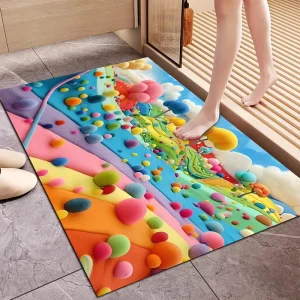 3D Super Absorbent Polyester Bath Mat Quick Drying Kitchen Floor Mats Rubber Backing Non-Slip Washable Bathroom Rugs