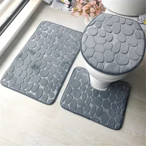 3pcs Soft Plain Shower Absorbent Anti Slip Shaggy Fluffy Microfibre Bathroom Rug Mats