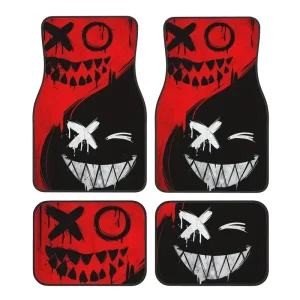 4-Piece Halloween Car Floor Mat Set, Red and Black Spooky Design, Non-Slip, Dirt-Resistant, Easy-Clean