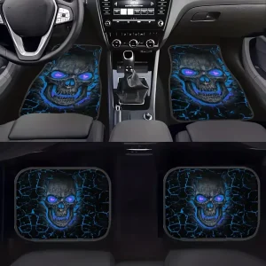 4 Pieces Skull Pattern Automotive Floor Mats Anti-Skid Water-Absorbent Carpets