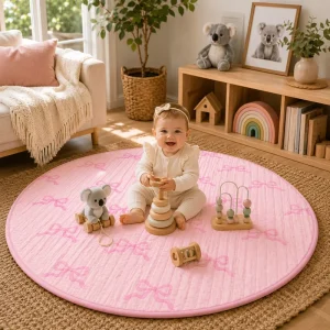 47″ x 47″ Pure Linen Quilted Cotton Round Baby Crawling Mat