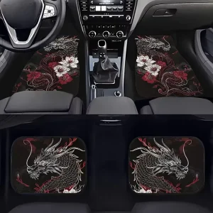 4PCS Dragon Carpet Floor Mats for Car SUV Non-Slip Easy Clean All-Season Universal Vehicle Accessories Durable Interior Decor