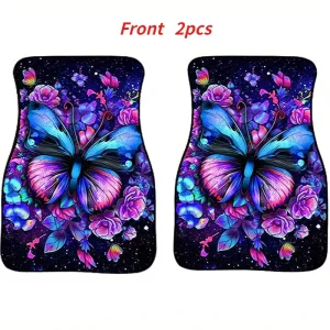 4PCS Universal Car Floor Mats Colorful Butterfly Pattern Non-Slip Dustproof Easy to Clean Auto Carpet for Most Vehicles