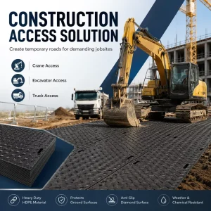 4×8 HDPE Ground Cover Mats Heavy-Duty Temporary Road Panels for Turf Protection Site Access and Vehicle Movement