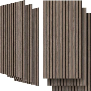 6 Pack Acoustic Panels 472″ X 236″ Walnut Color 04″ Thick Polyester Fiber Core Wood Veneer Easy Cut Install for