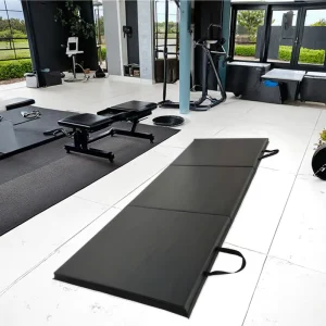 6′ x 2′ Portable Tri-Fold Black Fitness and Gymnastics Training Mat with Carry Handles for Tumbling and MMA