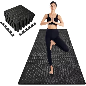 60x60cm 1cm Thick Black EVA Non-Slip Exercise Mat for Yoga, Pilates, Dance and Gym