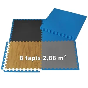 8 Piece Floor Protection Mat Set 60x60x1 cm EVA Rubber Foam Anti Slip Sport Mats Not Removable Washable Blue