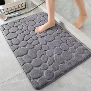 Absorbent Non-Slip Rectangle Bath Rug Stone Bath Mat with Decorative Door Carpet for Bathroom