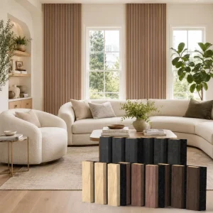 Acoustic Felt Backing 3 Sided Veneer Wooden Slat Akupanel Acoustic Panels Sound Absorbing Decorative Wall Panels for Living Room
