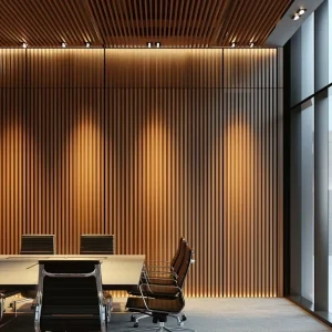 Acoustic Fireproof WPC Fluted Wall Panel Sound Diffusing 3D Slatted Decorative Wall Board for Modern Office Living Room Gym