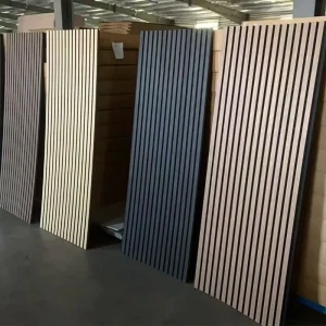Acoustic Slat Wood Panel for Interior Wall Cladding OEM Soundproof MDF Akupanel with Natural Wood Veneer NRC 0.75