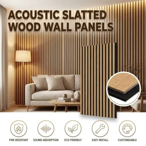 Acoustic Slatted Wood Wall Panels Noise Reduction Studio Acoustic Panel Modern Wood Veneer Slatted Wall Board for Home Theater