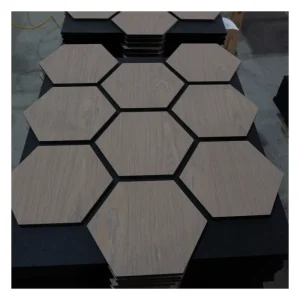 Acoustic Wood Wall Panels Soundproof for Indoor Hexagon Wood Veneer PVC Veneer Black MDF Eco Friendly