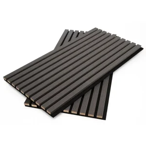 Akupanel Black Wood Acoustic Panel Polyester Felt Backing 3 Sides Veneer MDF Slat Wooden Acoustic Panels for Interior Wall Decor