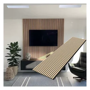 Akupanel White Wood Slat Acoustic Panel Soundproof Polyester Fiber Wall Panel for Studio