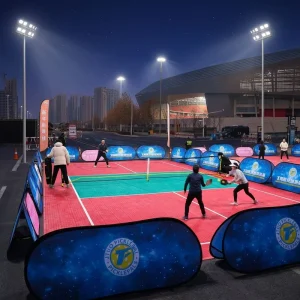 All-Weather Pickleball Court Complete Set with Virgin PP Suspended Floor Lockable Wheeled Net IP65 LED Sports Lights