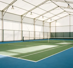 All in One Tennis Court Full Set Including PVC Flooring and Durable ABS Net Post
