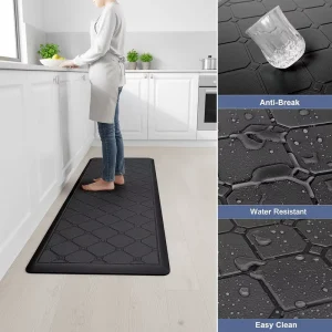 Anti-Fatigue Cushioned Waterproof Non-Skid PVC Kitchen Rugs Ergonomic Comfort Foam Standing Mat 1.5mm Thick Geometric Pattern