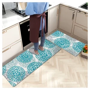 Anti-Fatigue Kitchen Floor Mat Set of 2 Easy-Clean Non-Slip PVC Leather Standing Mats for Indoor and Outdoor Use