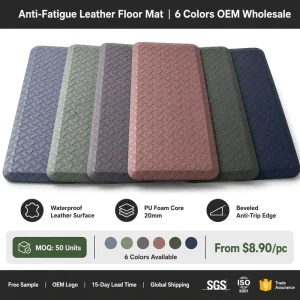Anti-Fatigue PU Floor Mat, Geometric Pattern, Non-Slip, Stain-Resistant, Reversible, Thick Foam Backing, Woven