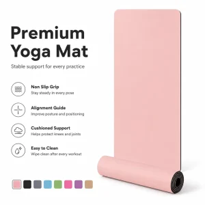 Anti-Slip PU Yoga Mat with Natural Rubber Base, 183 x 68cm, for Hot Yoga, Pilates, and Home Workout