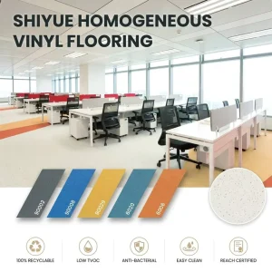 Antibacterial Anti Fouling Homogeneous PVC Vinyl Flooring Roll Recyclable Low TVOC REACH Anti slip Hospital Office Restaurant