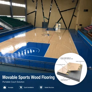 Basketball Maple Wood Floor Indoor Sports Venue Sports Flooring 22mm Thick Interlocking Tiles Shock Absorption