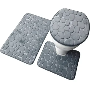 Bathroom Rug Toilet Three-piece Set Household Non-slip Water-absorbent Mat Coral Fleece Pebble-printed Floor Mat
