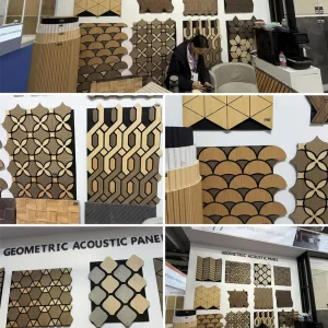 Bedroom Apartment Geometric Acoustic Wall Panel Hexagonal Slatted Wood Veneer Soundproof